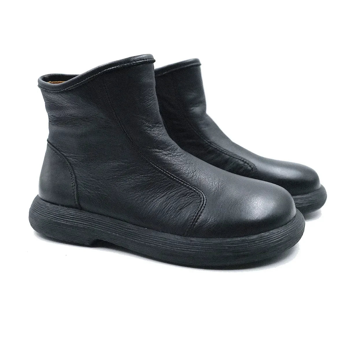 Handgefertigte Damen Stiefeletten aus echtem Leder – Warme Retro Ankle Boots mit Rundspitze & Reißverschluss (Größe 35–45)