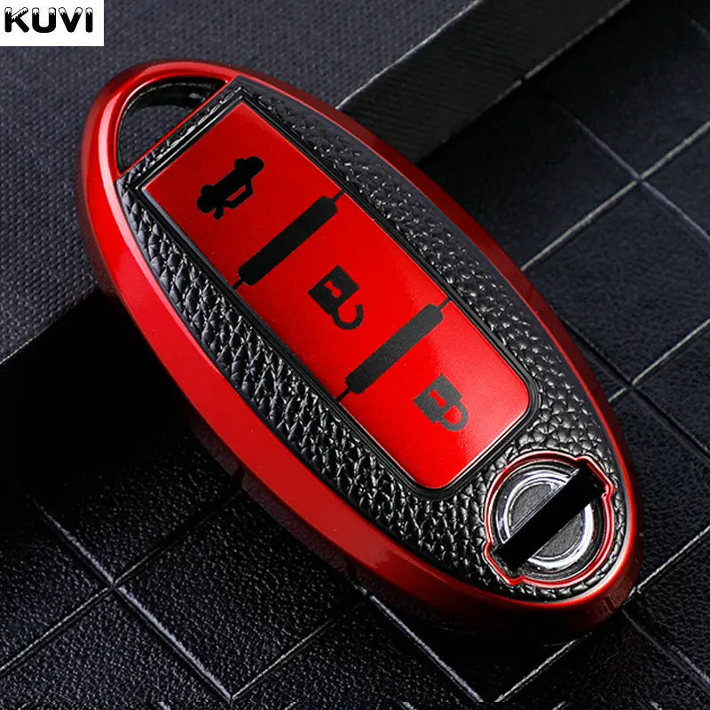 Premium Leder-TPU Autoschlüssel Hülle für Nissan & Infiniti – Robuste Key Case Cover Schale für Qashqai, X-Trail, Juke & mehr