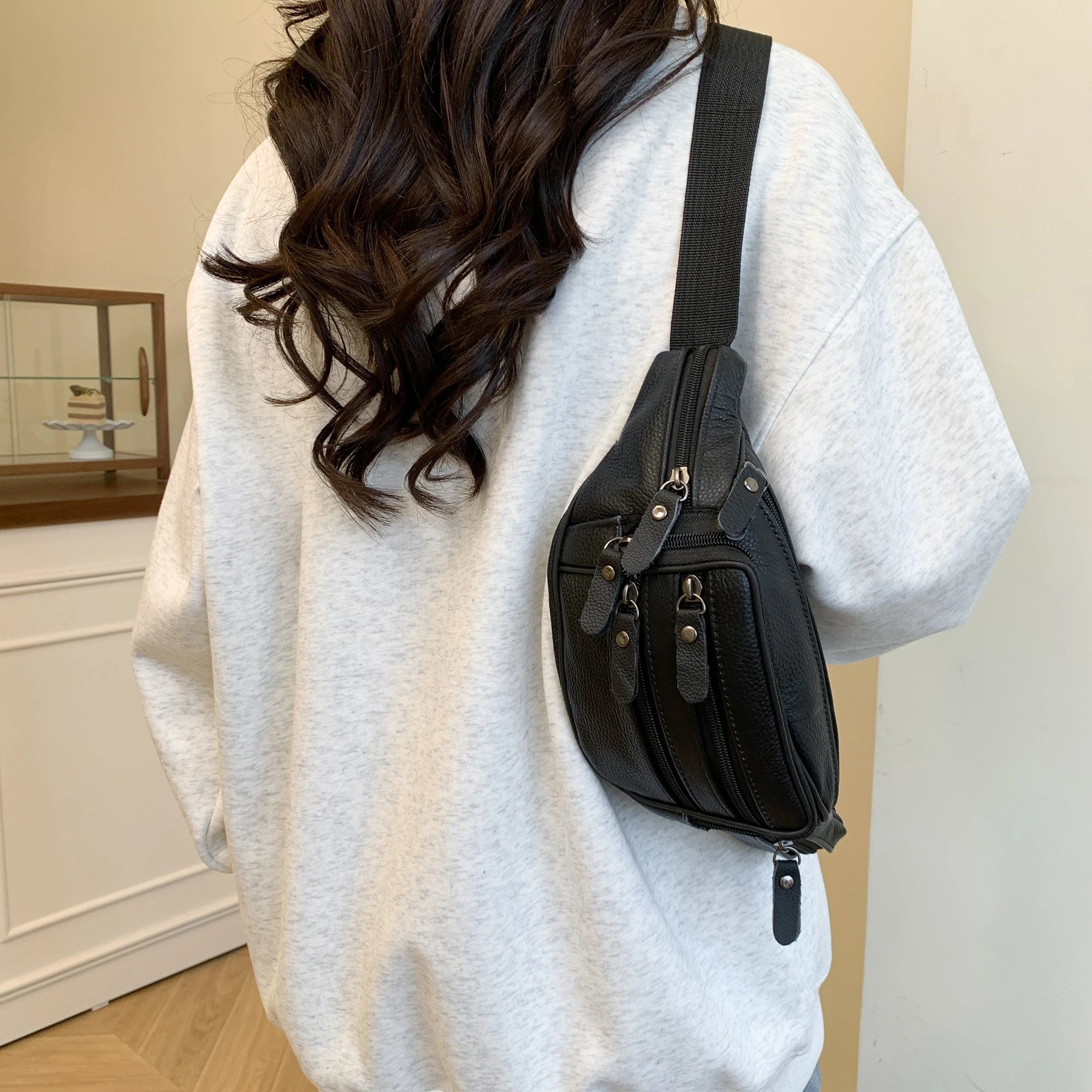 AEROCANDY Damen Leder Bauchtasche – Fashion Fanny Pack, Casual Crossbody & Chest Bag aus Echtem Leder