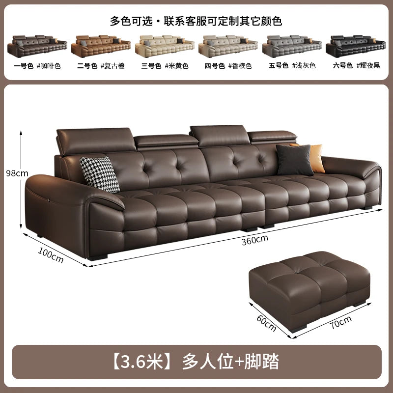 Italienisches modernes Ledersofa für das Wohnzimmer – Minimalistisches Relax Sofa aus echtem Leder mit Latex-Polsterung