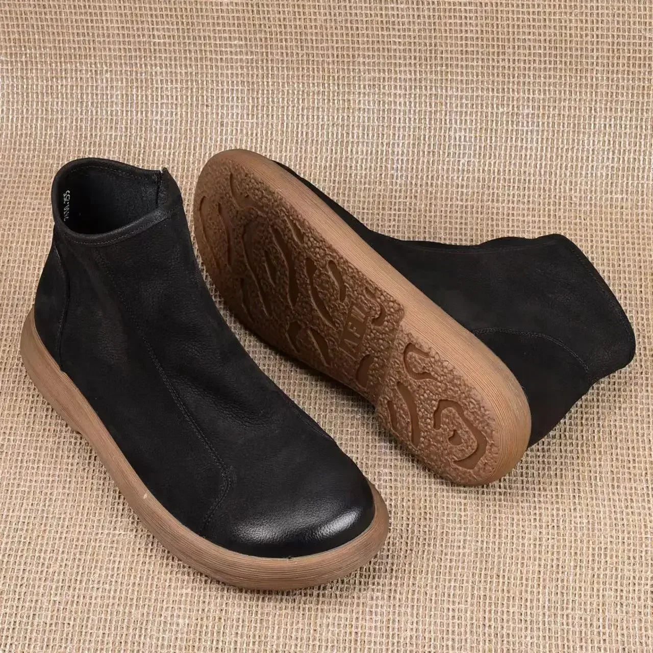 Handgefertigte Damen Stiefeletten aus echtem Leder – Warme Retro Ankle Boots mit Rundspitze & Reißverschluss (Größe 35–45)