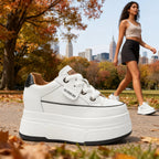 Fujin Damen Plateau Sneaker aus Echtleder – 9 cm Plattform Vulcanized Shoes | Hohe Casual Sneaker mit Komfort-Sohle