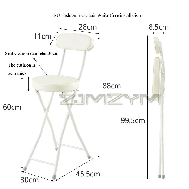 ZJMZYM Klappbarer Barhocker aus PU – Moderner, platzsparender Faltstuhl mit Rückenlehne für Küche, Café & kleine Räume
