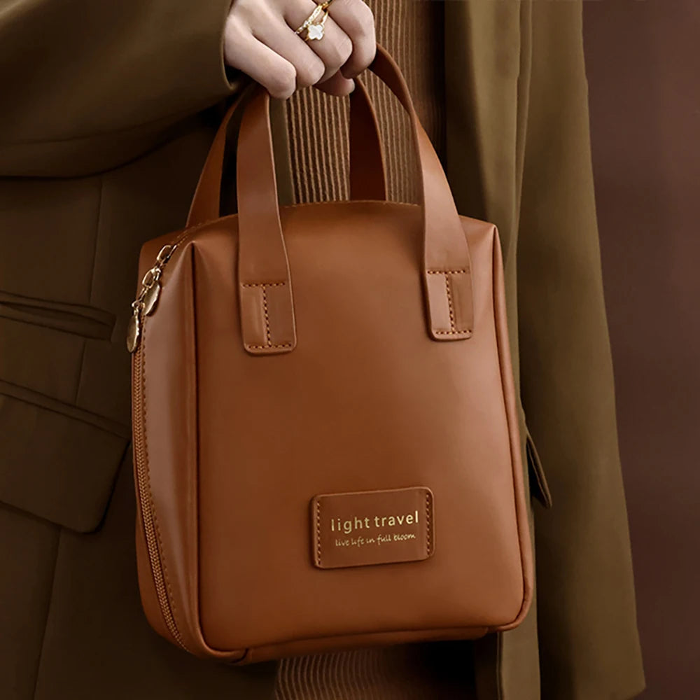PU Kosmetiktasche mit Griff – Wasserdichte Make-up & Kulturbeutel, multifunktional, leicht & kompakt