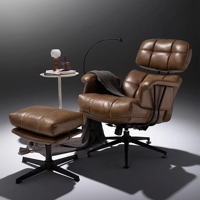 Verstellbarer Relax- & Bürostuhl aus PU-Leder mit Ottoman – Drehbarer Fernsehsessel mit Armlehnen für Home Office & Heimkino