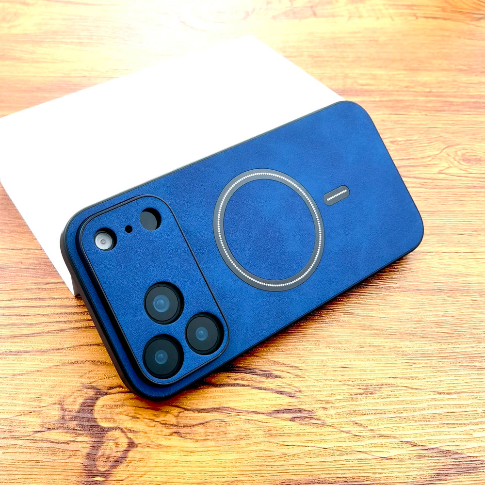 Lujosa funda retro de piel sintética con MagSafe para iPhone 11-17 Air y Pro Max, funda completa con carga inalámbrica