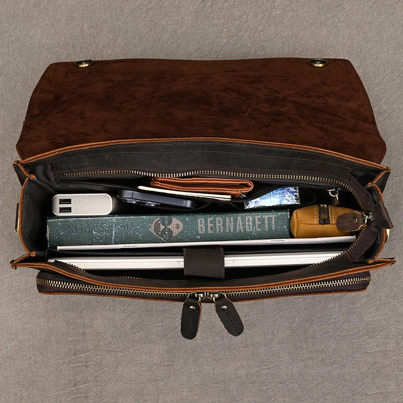 Luufan Herren Aktentasche aus echtem Rindsleder – Business Laptoptasche für 14 Zoll Laptop, elegante Leder-Briefcase im Vintage-Stil