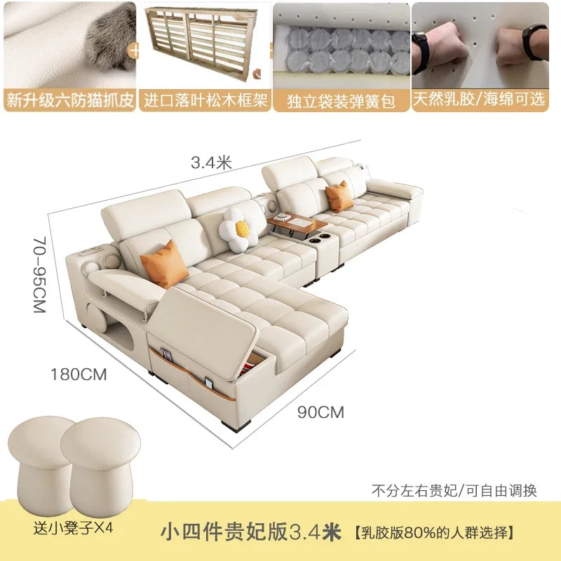 Modernes modulares Ledersofa – Ausziehbares, wasserdichtes L-förmiges Ecksofa mit Armlehne, Schlaffunktion & Stauraum