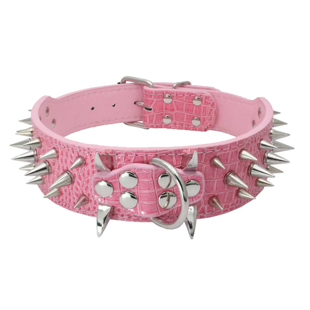 Spikes Hunde-Halsband & Leinen-Set aus Leder – Nieten-Halsband mit Polsterung, verstellbar & robust für Outdoor-Spaziergänge