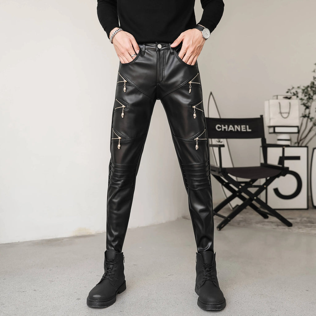 Herren Skinny Biker PU Lederhose – Slim Fit Motorrad-Hose aus Kunstleder für Club, Bühne &amp; Alltag (Ganzjahresmodell)