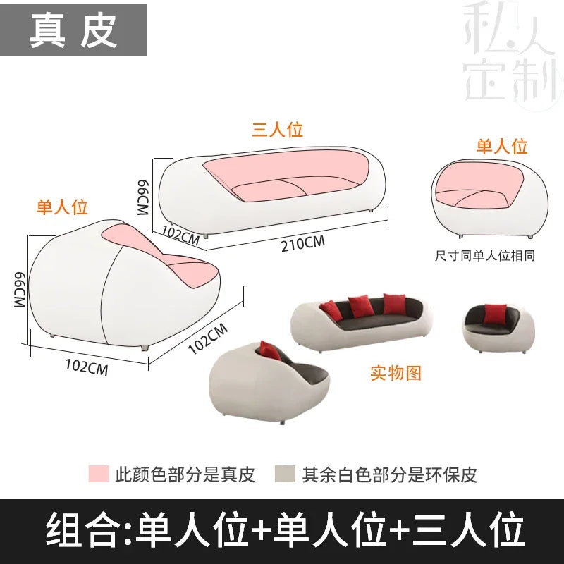 Nordisches Designer Leder-Sofa mit Schlaffunktion – Luxus Lounge Sofa im modernen Stil, geschwungene Relax-Couch aus Rindsleder für Wohnzimmer