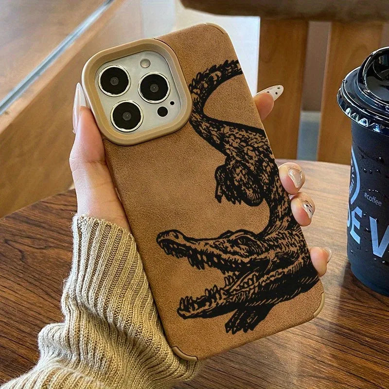 Schwarze iPhone Hülle im Krokodil-Look – Matte TPU Handyhülle in Lederoptik für iPhone 17, 16 Pro Max, 16 Plus, 15, 14, 13, 12, 11, XS, XR & XS Max