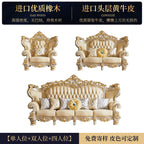 Elegantes Echtleder Sofa mit Massivholzrahmen – Luxuriöses Lounge Sofa im europäischen Stil für Wohnzimmer & Apartment