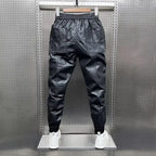 Pantalons d'art hip-hop pour hommes dans le style Harajuku - Pantalons de style streetwear en cuir avec cordon élastique, pantalons sarouel décontractés noirs