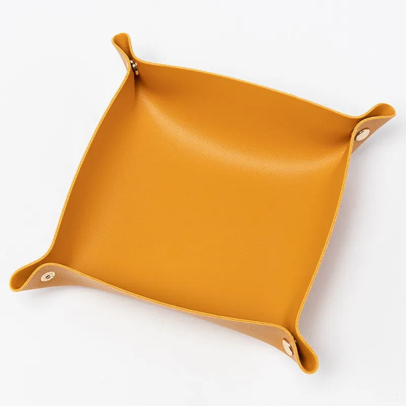 Nordic Style PU Leder Ablageschale – Faltbarer Desktop Organizer für Schlüssel, Schmuck & Kosmetik (21×14×8 cm)