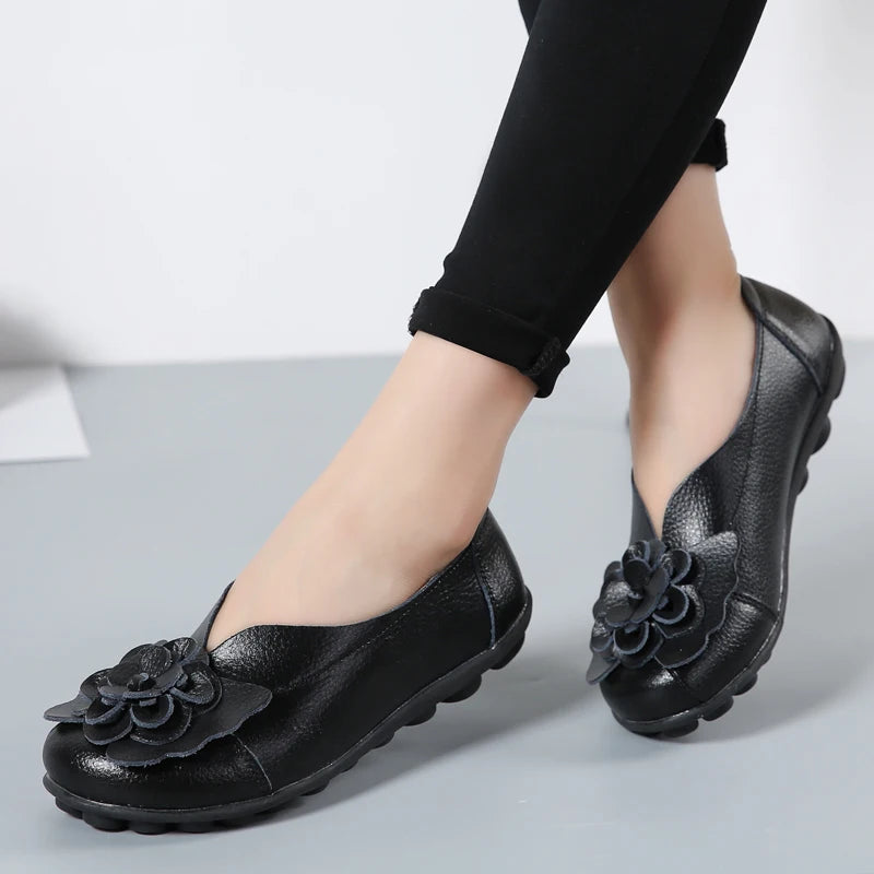 HAJINK Damen Flats – Slip-On Mokassins aus echtem Leder, elegante Ballerinas, Plus Size 35-47, bequeme Alltags- & Freizeitschuhe