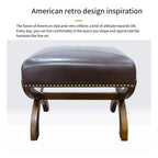 Amerikanischer Lederhocker aus Massivholz – Stilvoller Schuhhocker &amp; Fußhocker mit gepolsterter Sitzfläche für Wohnzimmer, Flur &amp; Schlafzimmer