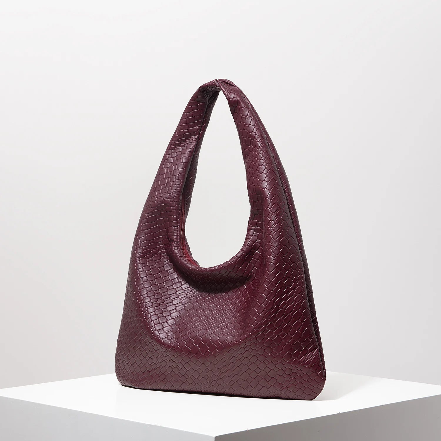 Vintage Faux Woven Leather Shoulder Bag – Damen Handtasche, Große Halbmond Tote Bag mit Reißverschluss, Alltag & Pendeln