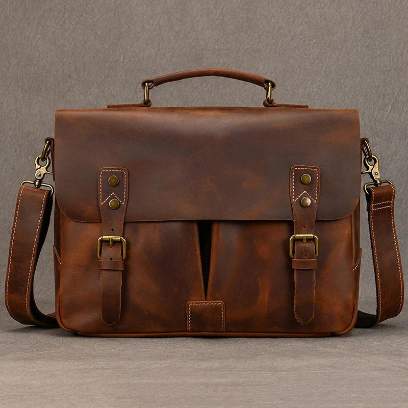 Newsbirds Herren Aktentasche aus echtem Rindsleder – Vintage Leder Laptoptasche & Dokumententasche für A4 & 14 Zoll Laptop