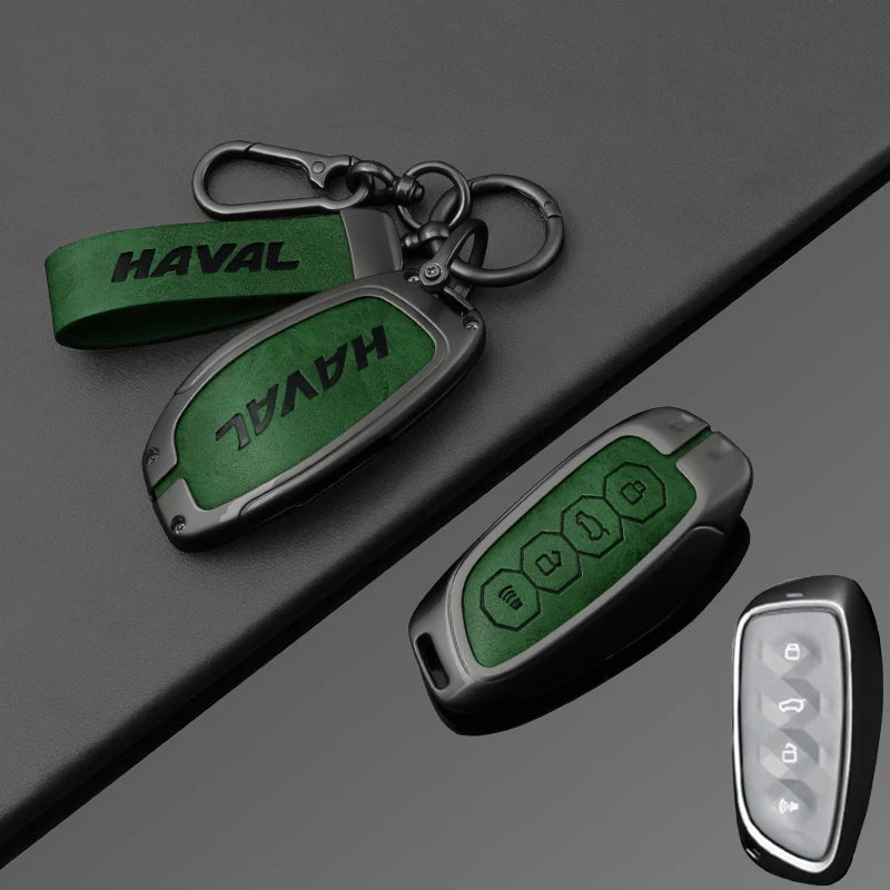 Étui de clé de voiture haut de gamme avec revêtement métallique et cuir pour Great Wall Haval – Étui de clé pour H6 (2024), H9 (2024), F7x, H5, H3, H2, M6 et plus