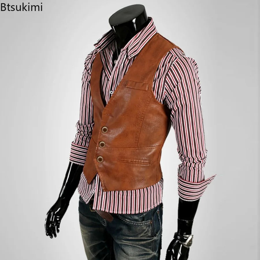 Herren PU Lederweste bis 7XL – Korean Style Slim Fit, ärmellose Business & Party Weste mit V-Ausschnitt