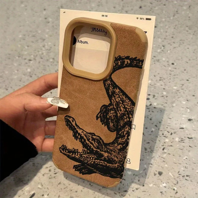 Schwarze iPhone Hülle im Krokodil-Look – Matte TPU Handyhülle in Lederoptik für iPhone 17, 16 Pro Max, 16 Plus, 15, 14, 13, 12, 11, XS, XR & XS Max