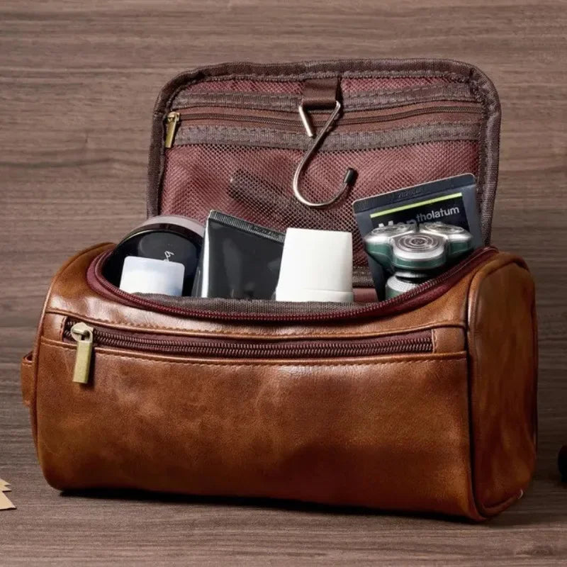 Personalisierter Kulturbeutel mit Namensgravur – Wasserfeste PU-Leder Make-up & Rasurtasche für Business & Reise
