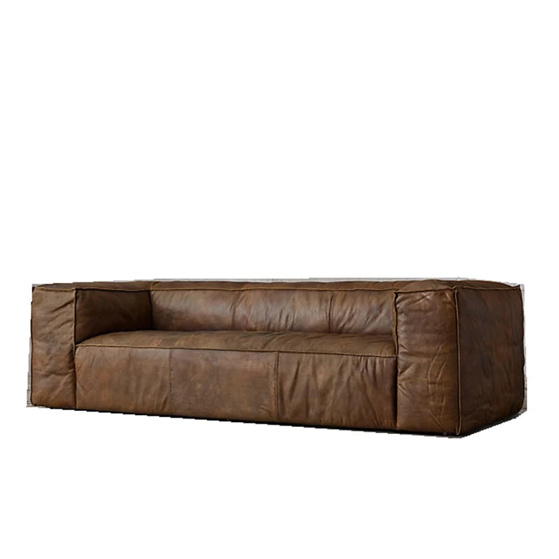 Luxuriöses Leder Sofa für Wohnzimmer – Braunes Designer Sofa im italienisch-nordischen Stil, Lazy Luxury Couch mit weicher Polsterung