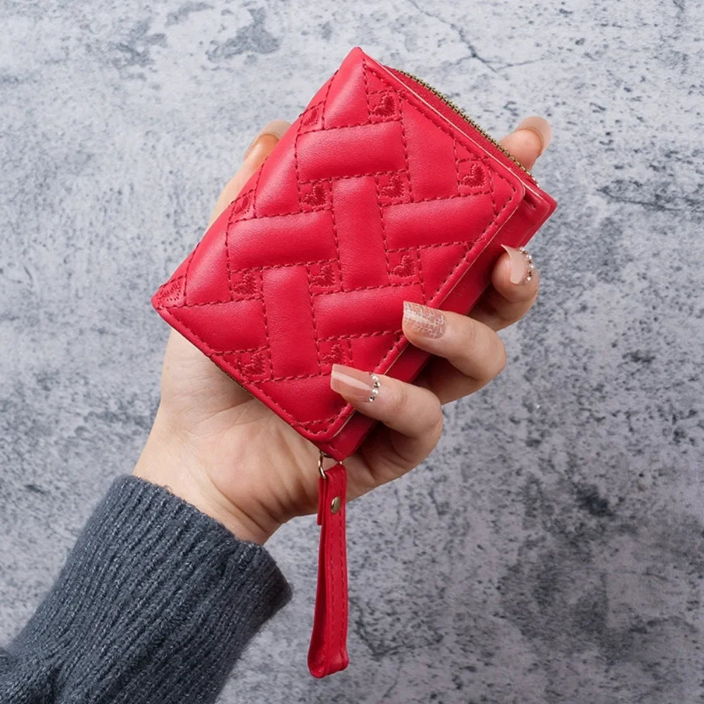Damen Kurzgeldbörse mit Stickmotiv „Love“ – Cartera con cremallera con grandes bolsillos y tarjetas 