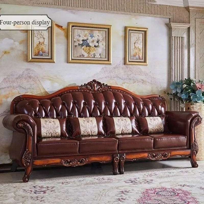 Elegantes Luxus Leder Sofa für Wohnzimmer – Designer Couch im nordischen Stil mit breiten Armlehnen, hochwertiges Echtleder & Postmodernes Design