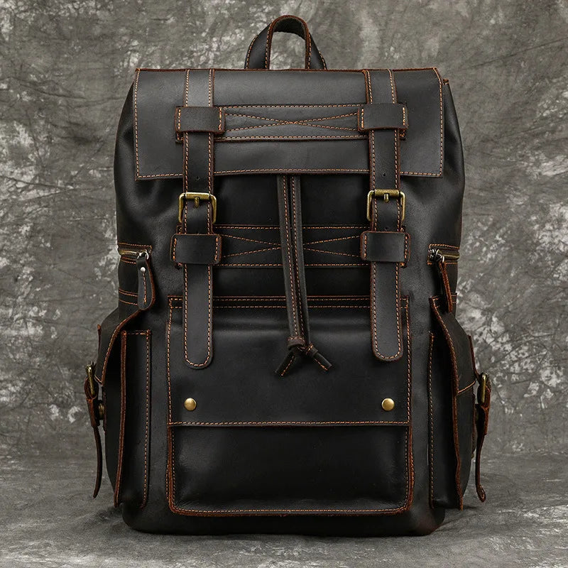 LUUFAN Großer Leder Rucksack Herren – Vintage Laptop Rucksack aus echtem Rindsleder für 17 Zoll, Schule, Reise & Alltag