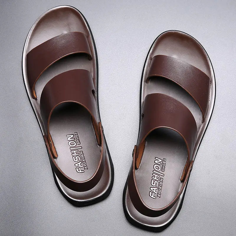 YBQJOO Herren Sommer Leder Sandalen – Vintage Gladiator Sandalen aus echtem Rindsleder, bequeme Casual Flats &amp; Beach Slipper 