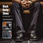 MADEN Herren Derby Schuhe Schwarz – Vintage Leder Schnürschuhe im British Style, Runde Zehenform für Business &amp; Büro 