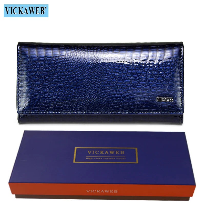 VICKAWEB Damen Geldbörse aus echtem Leder - Lange Fashion Wallet mit Doppel-Reißverschluss, großer Kapazität &amp; Alligator-Prägung (VK-AE501) 