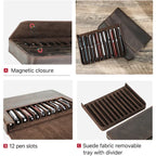 Luxuriöses Füllfederhalter-Etui aus echtem Leder – Premium Stifteetui mit 2/3/6/12 Fächern für Büro & Schule