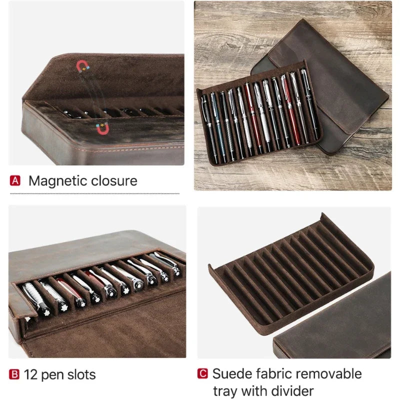 Luxuriöses Füllfederhalter-Etui en véritable cuir – Premium Stifteetui mit 2/3/6/12 Fächern für Büro &amp; Schule 