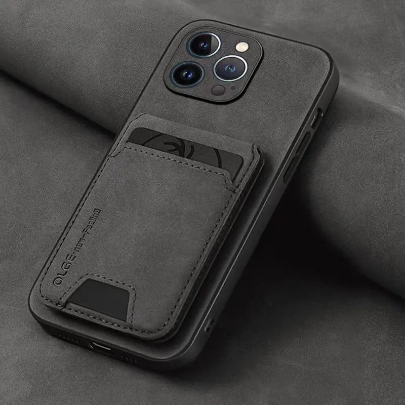 Funda de cuero tipo billetera lujosa para iPhone 12–17 Pro Max y Plus – Funda práctica de cuero sintético de alta gama con tarjetas y protección