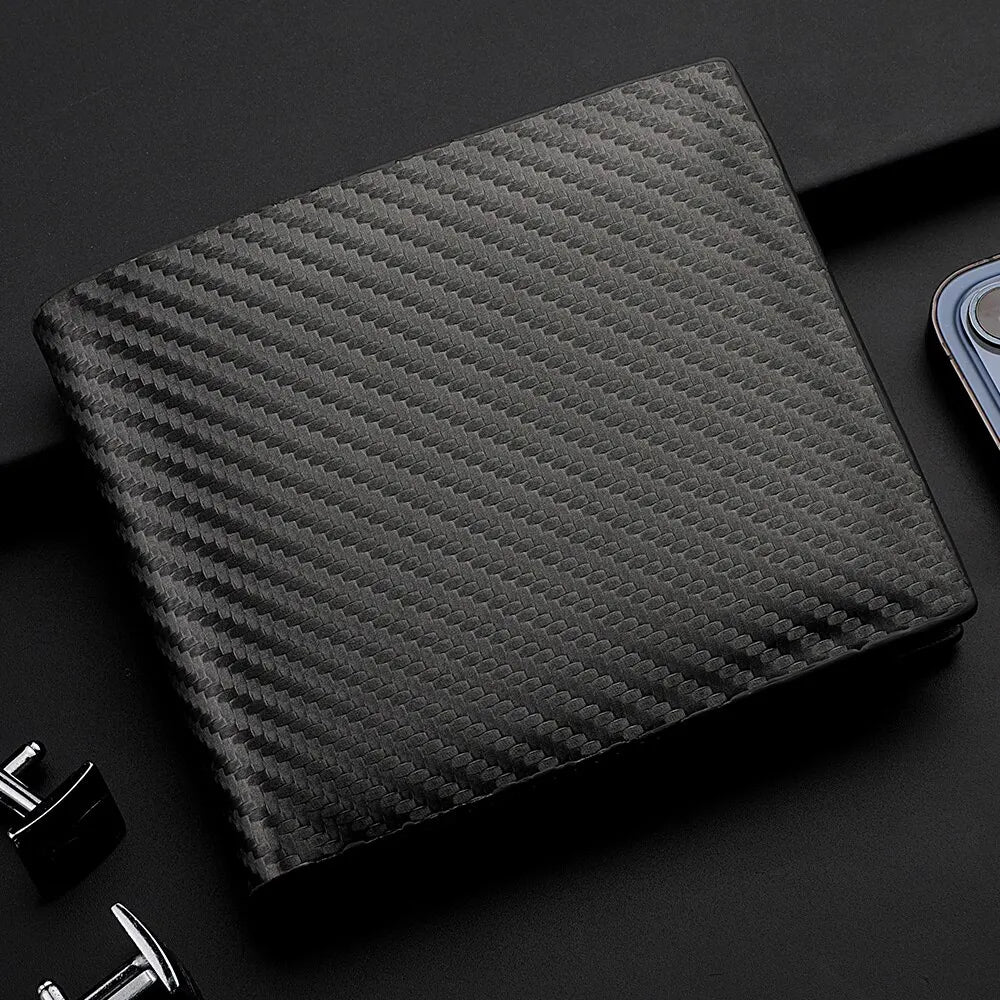 Carbon Fiber Herren Kurzgeldbörse – Slim Wallet mit Kartenfächern, Reißverschlussfach & Münzfach