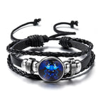 Zodiac Lederarmband mit Sternzeichen – Leuchtendes Vintage Multilayer Wickelarmband für Damen & Herren, 12 Sternzeichen Charm Armband