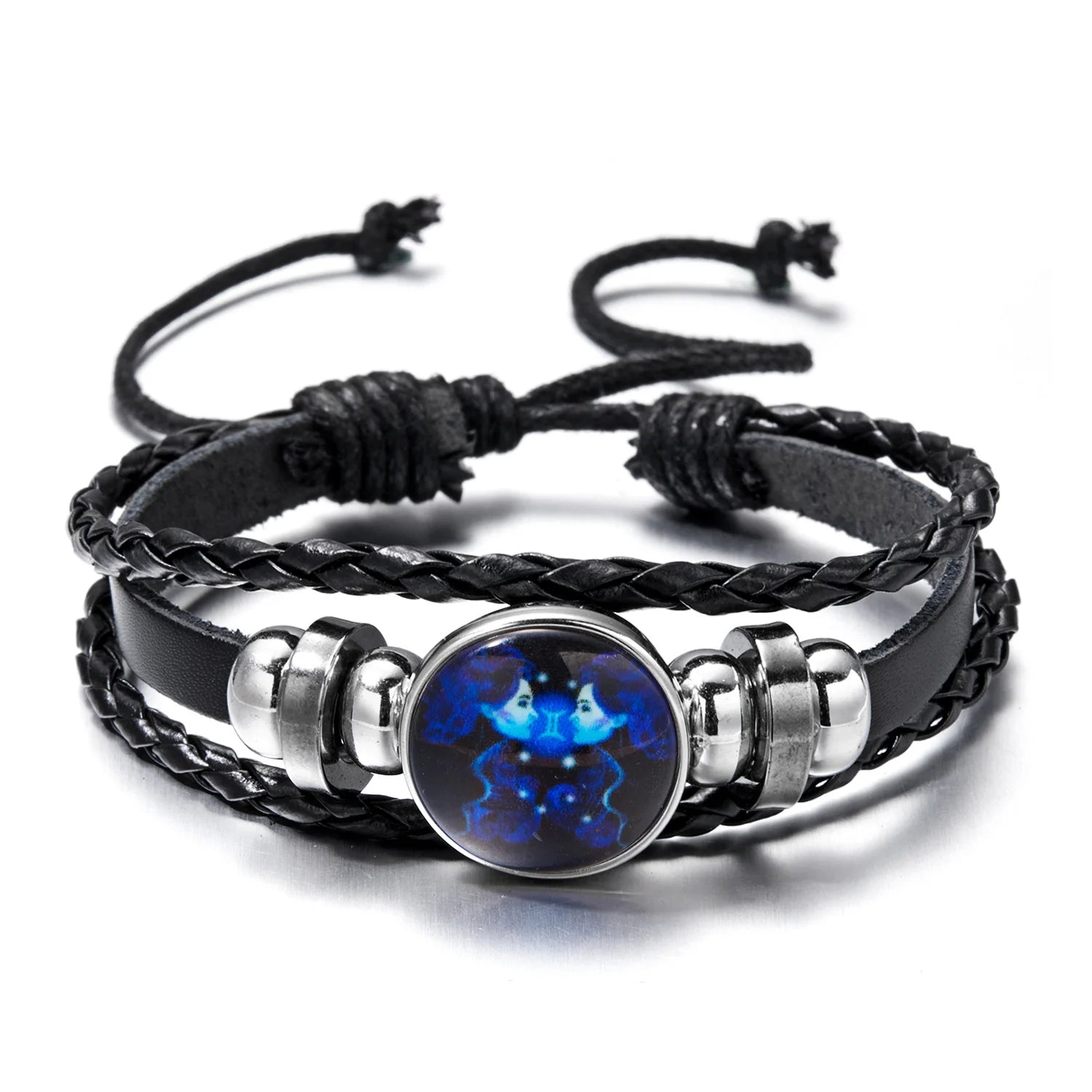Zodiac Lederarmband mit Sternzeichen – Leuchtendes Vintage Multilayer Wickelarmband für Damen & Herren, 12 Sternzeichen Charm Armband