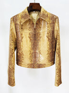 HIGH STREET Diseñador Damen Lederanzug 2025 – Schlangenleder-Optik Jacke mit Reißverschluss &amp; High Waist Schlaghose Set