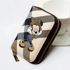 Potdemiel Damen Geldbörse aus PU-Leder – Kurze Wallet mit Reißverschluss, Minnie Karomuster &amp; Leoparden-Design, Kartenfächer in 3 Farben