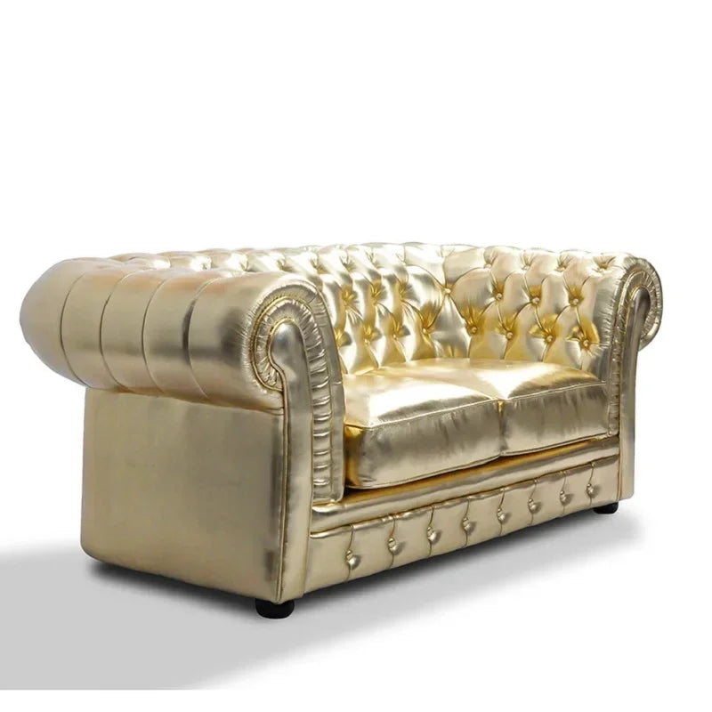 Luxuriöses Chesterfield Sofa Set für Hotel & Wohnzimmer – Flash Gold Design, Edler Samtbezug & Holzrahmen im klassischen Stil