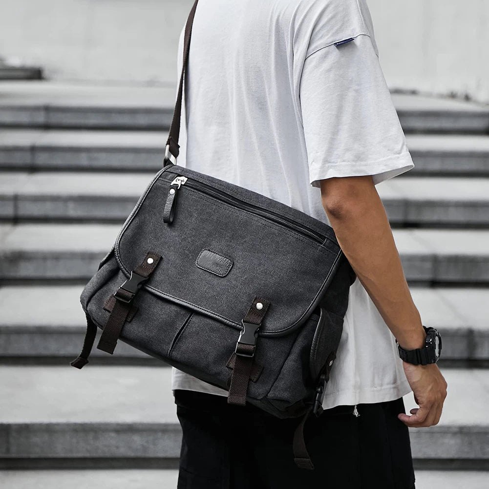 pb Peggybuy Herren Canvas Messenger Bag – Vintage Schultertasche & Satchel mit Multi-Fächern für Reisen, Arbeit und Freizeit