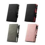 CASEKEY Smart Wallet Pink - Cartera de cuero minimalista y delgada con protección RFID, tarjeta emergente y correa de viaje