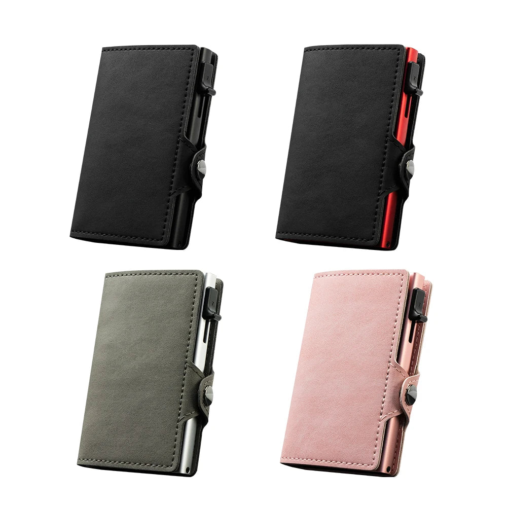 CASEKEY Smart Wallet Pink – Slim Minimalist Leder Geldbörse mit RFID-Schutz, Pop-Up Kartenhalter & Reißverschlussfach