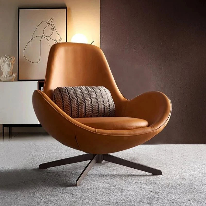 Moderner Drehbarer Lounge Chair aus PU-Leder mit Metallfuß – Komfortabler Relaxsessel für Wohnzimmer, Apartment & Hotel
