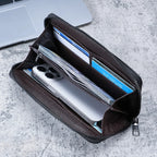 Herren Langbörse mit Reißverschluss – Große Business Clutch Wallet aus Canvas mit Multi-Kartenfächern