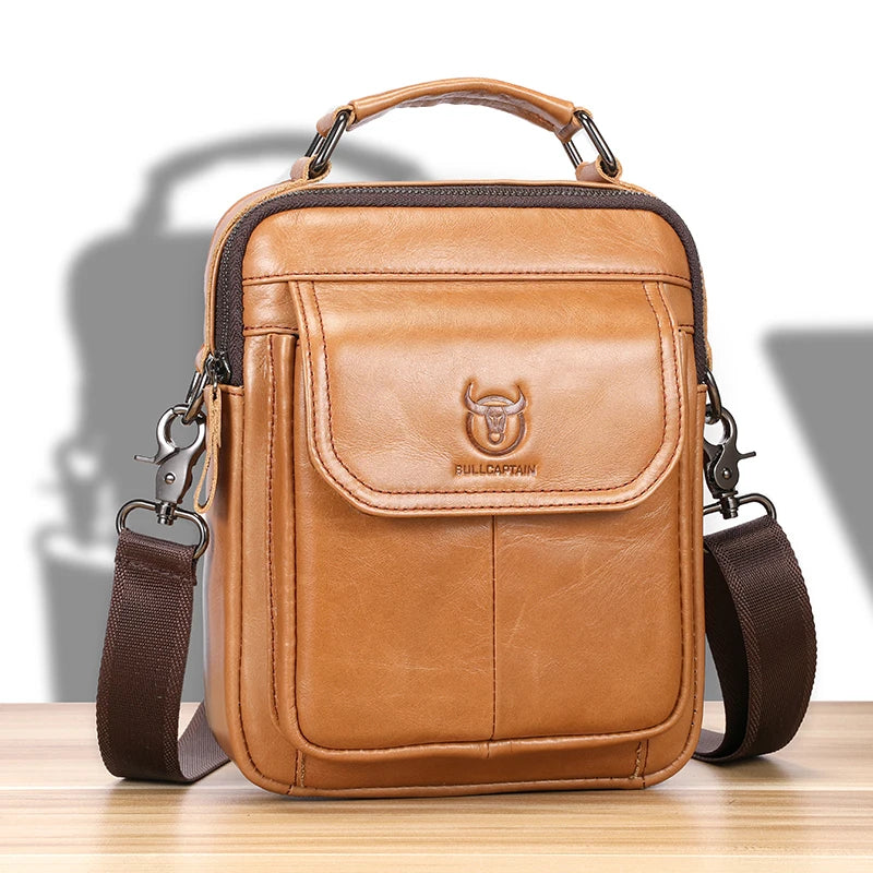 BULLCAPTAIN Herren Leder Schultertasche – Multifunktionale Retro Crossbody Bag für 7,9" Tablet