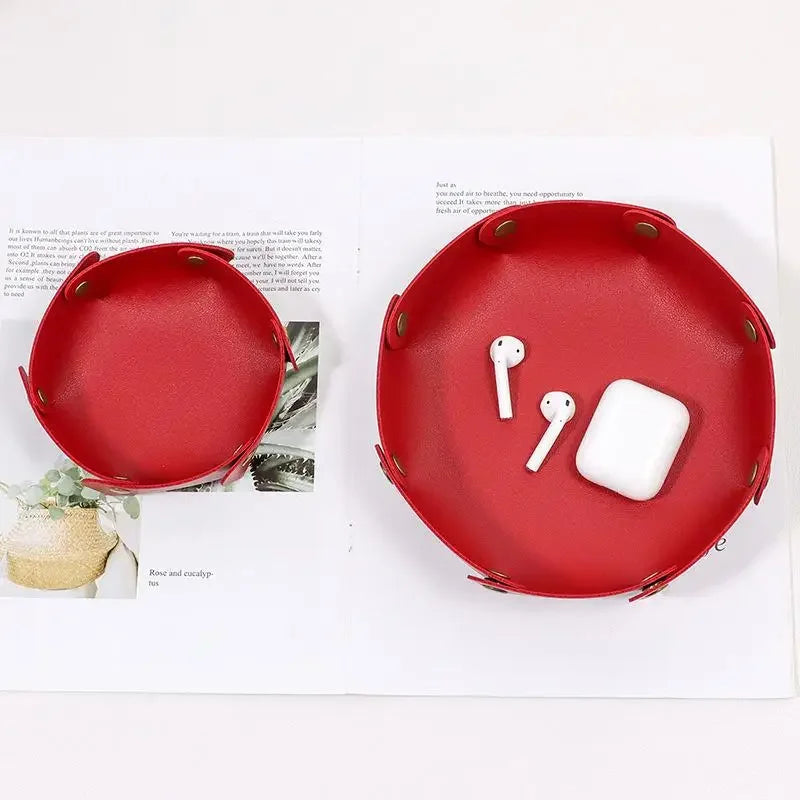 Nordische Leder Ablageschale – Faltbarer Desktop Organizer für Schlüssel, Schmuck & Kosmetik